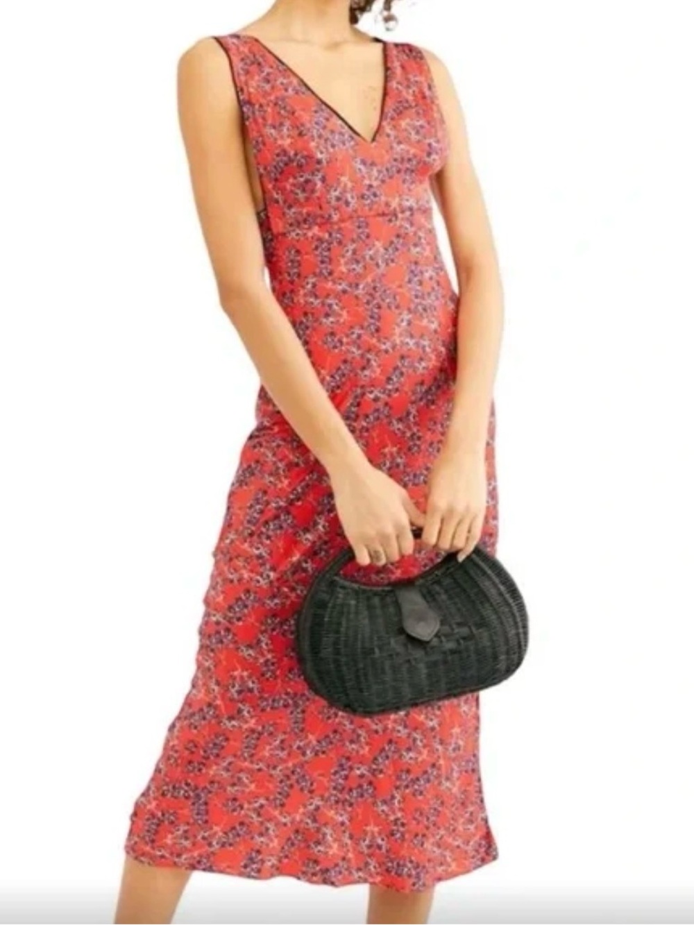 Free People Oh La La Bias Midi Dress in Dark Red Floral Women 8